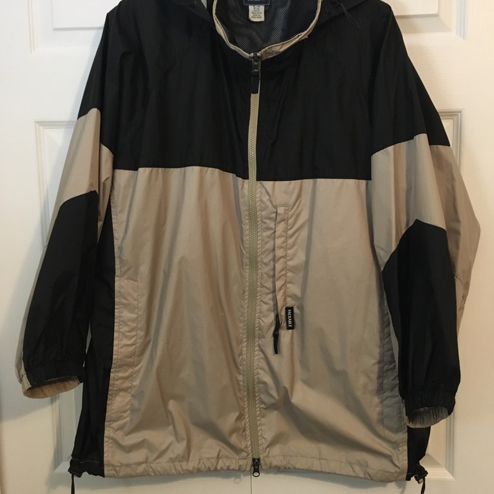 Rain Jacket Black Tan High Collar with hood